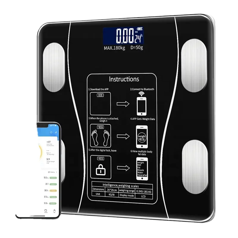 Cost-effective Bluetooth LED Glass Bathroom Human Body Scale Electronic Digital Smart Body Weight Scale with OKOK App