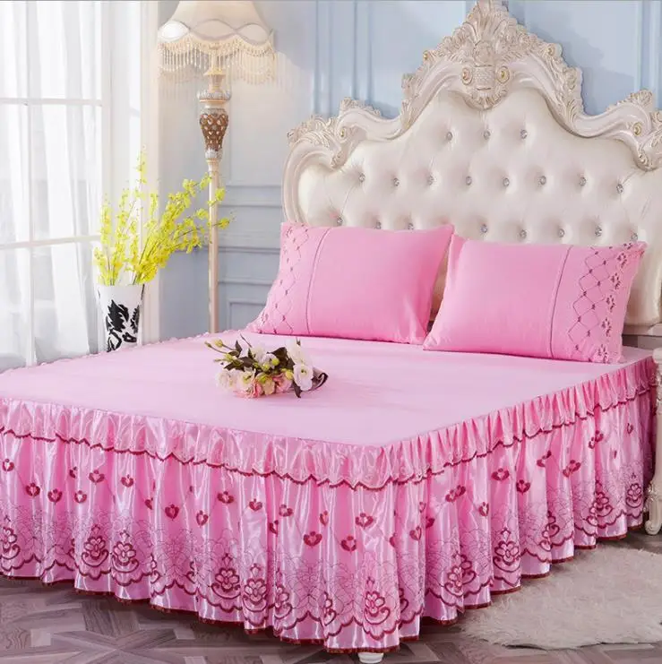 Korean Style Bed Sheets Lace Edge Design Embroidery Bed Skirts Home Luxury Bedspreads
