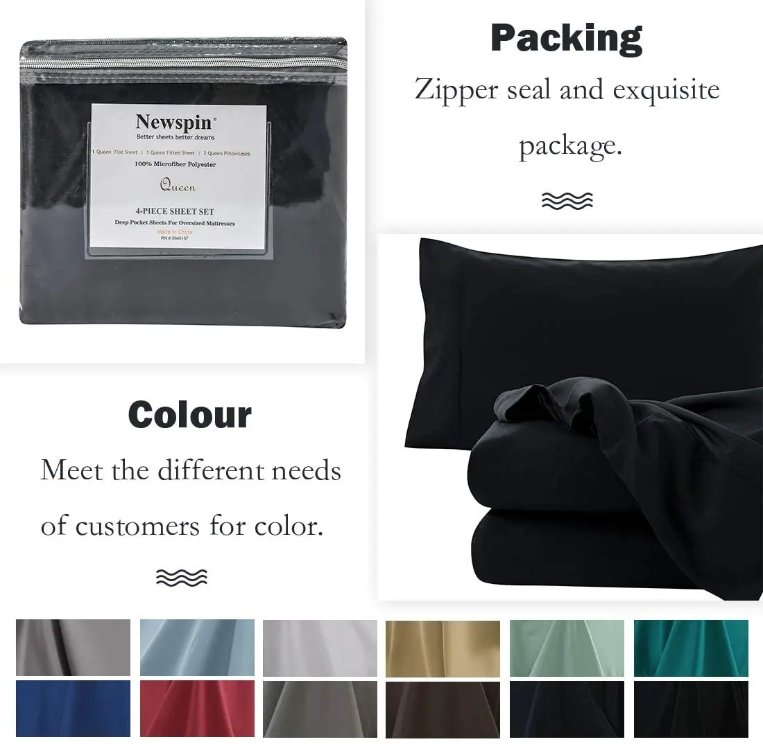 100% Double Brushed Microfiber  Bed Sheets Setmextra silky soft, more comfortable and more durable than cotton.