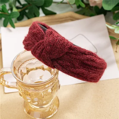 2021 YiWu wholesale  hair accessories women Korea fashion hair accessory for girl party bow wide cross knot woolen yarn headband