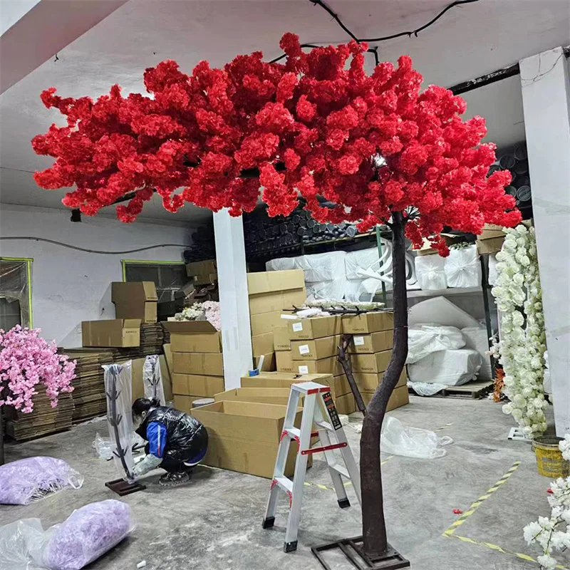 A Extended Sakura Floral Cherry Flower Tree Wedding Curved White Artificial Cherry Blossom Tree for Event Indoor Outdoor Decor