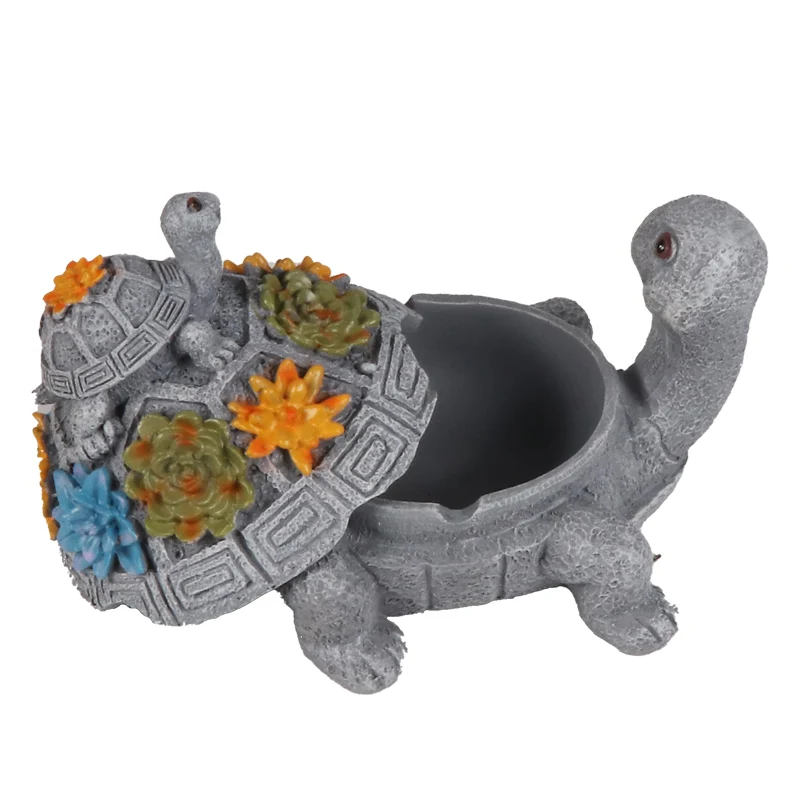 Futeng Resin Turtle Ashtray with lid Outdoor Windproof Wholesale Patio Ashtray for Smoking Home Decoration Ashtrays Accessories