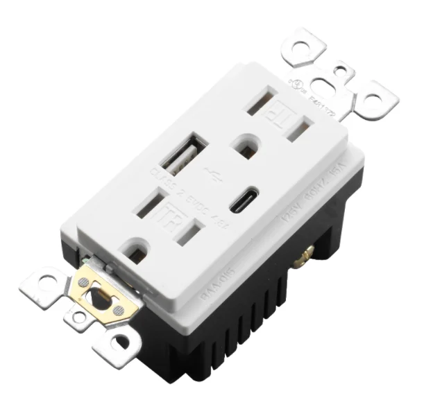 UL Listed Duplex Receptacle Tamper Resistant USB Receptacle with Type A Type C USB Ports