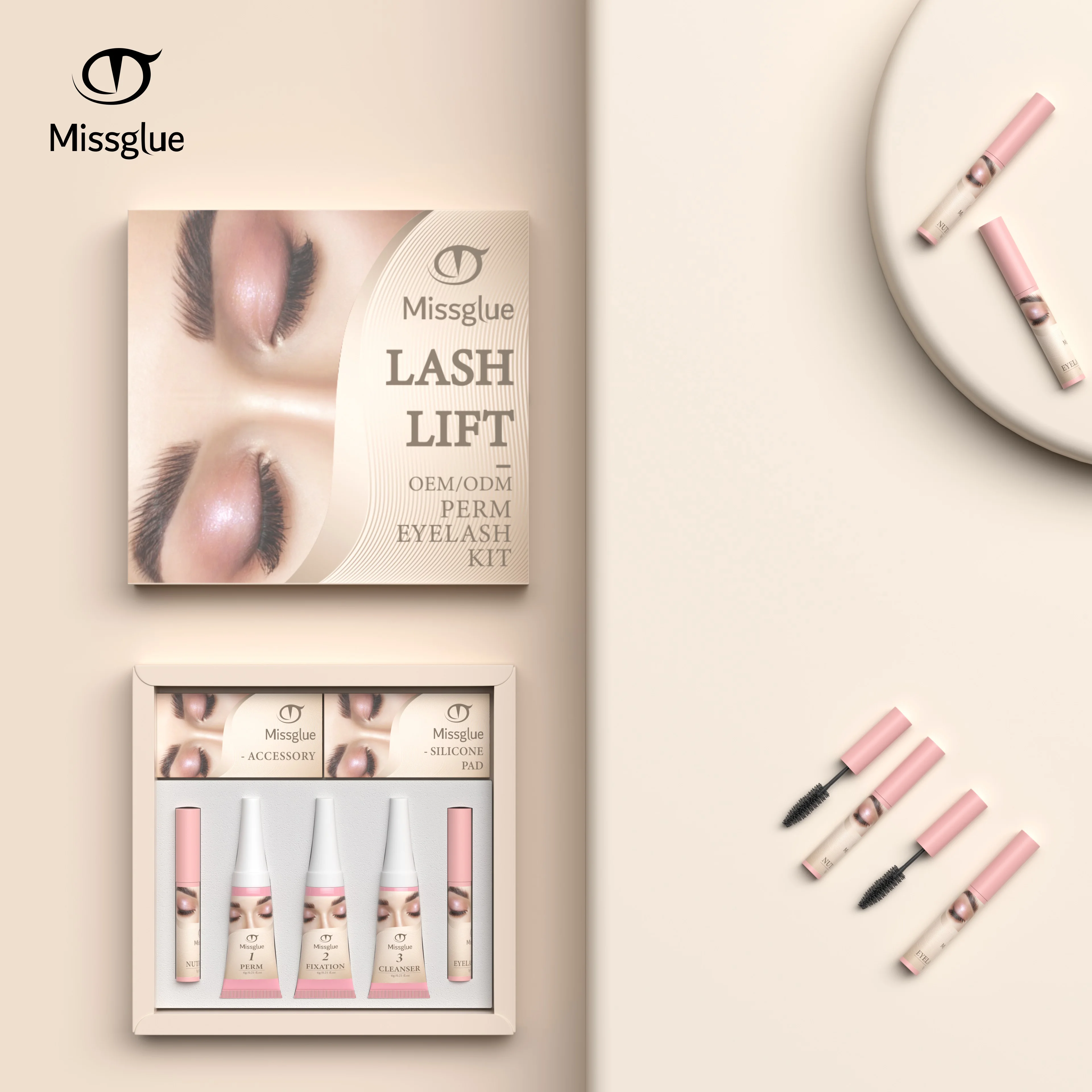 Missglue Wholesale Eyelash Lift Set Custom Private Label Brow Eyelash Lifting Kit Natural Fast Safe Curl Eyelash Perming Kit OEM