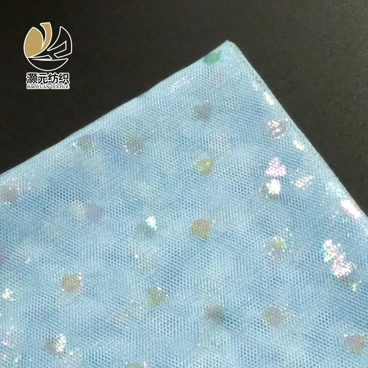 Colorful small love bronzing children clothing foil elastic mesh tulle fabric india