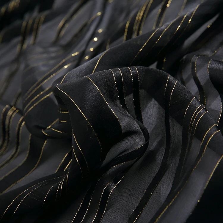 Black gold thread  97% SILK 3% METALLIC satin silk jacquard metallic fabric