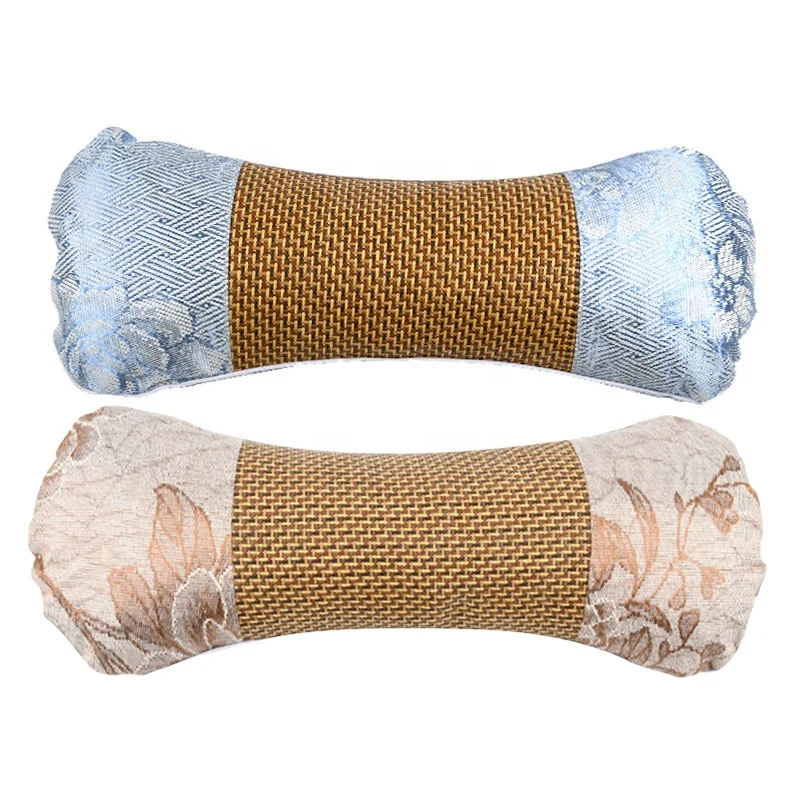 Lemei cool and breathable moxa grass summer household pillow ice silk bone shaped moxibustion neck protection pillow