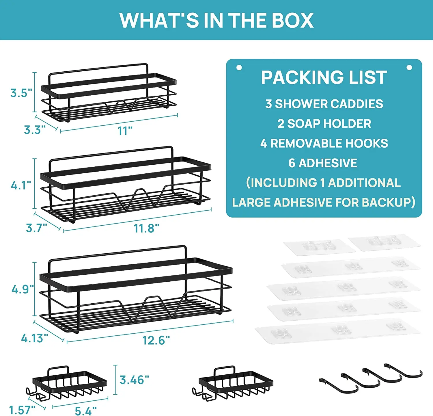 5 Pack Shower Caddy Shelves Organizer with 4 Hooks, Self Adhesive Shower Rack Storage Shelf for Inside Shower