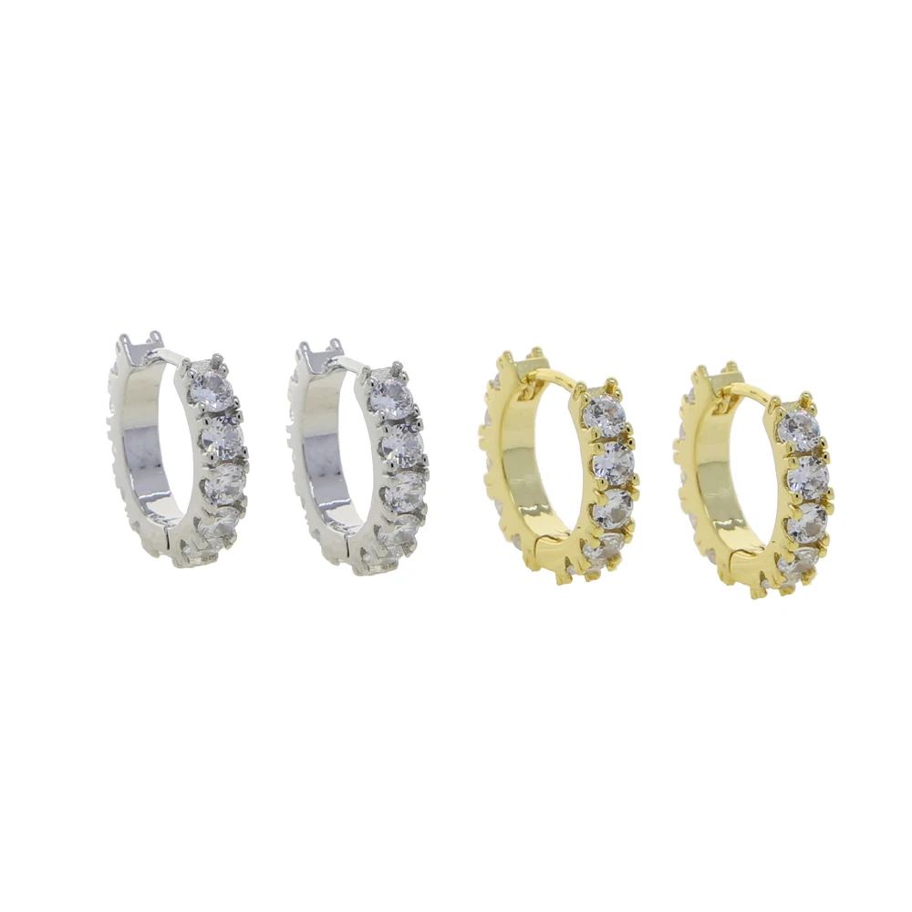  2021 hip hop daily wear cz zirconia jewelery gold silver plated small huggie earrings for