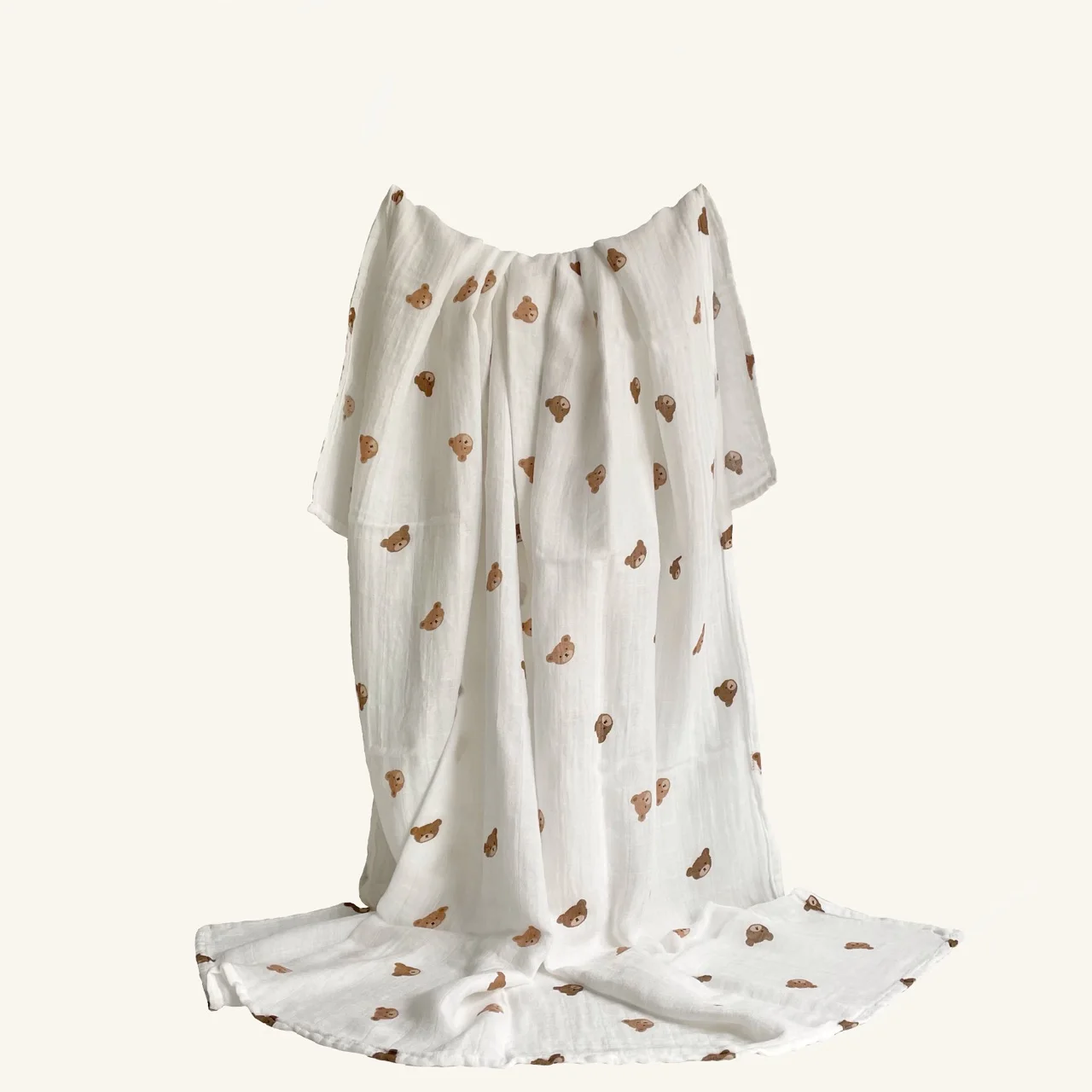Best selling 100%bamboo fiber pigment print bear design organic muslin swaddle for newborn