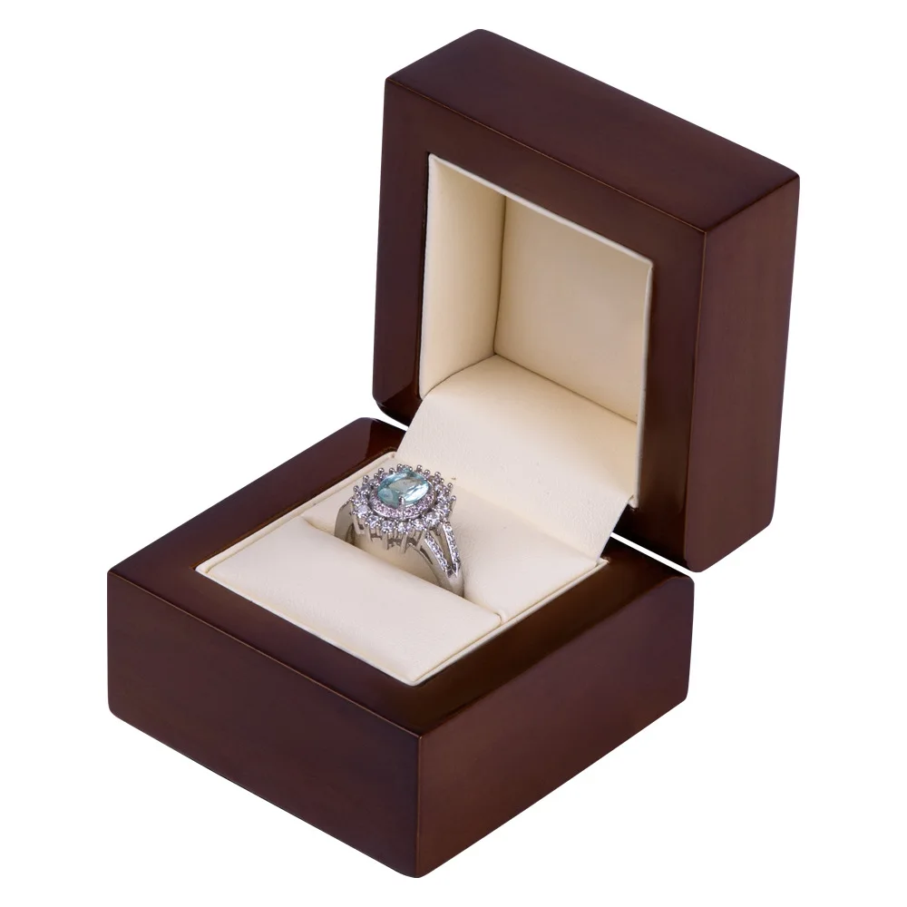 Wholesale bright paint wooden ring jewelry storage high-end jewelry box simple flip-top wooden ring box