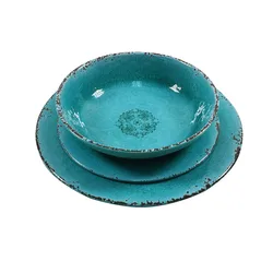 unbreakable custom pattern print  rustic cracked tableware dinner plate bowl set melamine dinnerware set