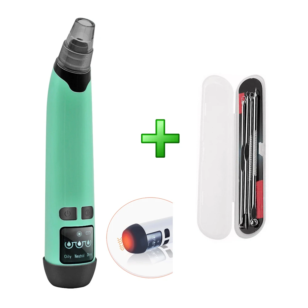 Hot Electric Pimple Removal Suction Extractor Tool Kit Heated Vacuum Blackhead Remover Face Pore Cleaner
