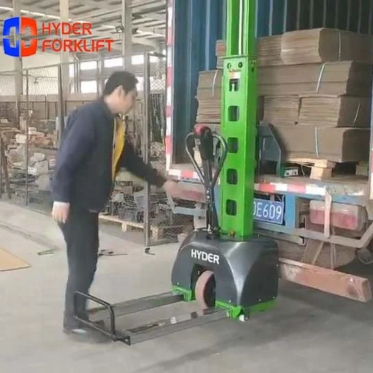 Hyder wholesale full electric self lift stacker 1000kg lithium battery powered self loading pallet lifter truck jack