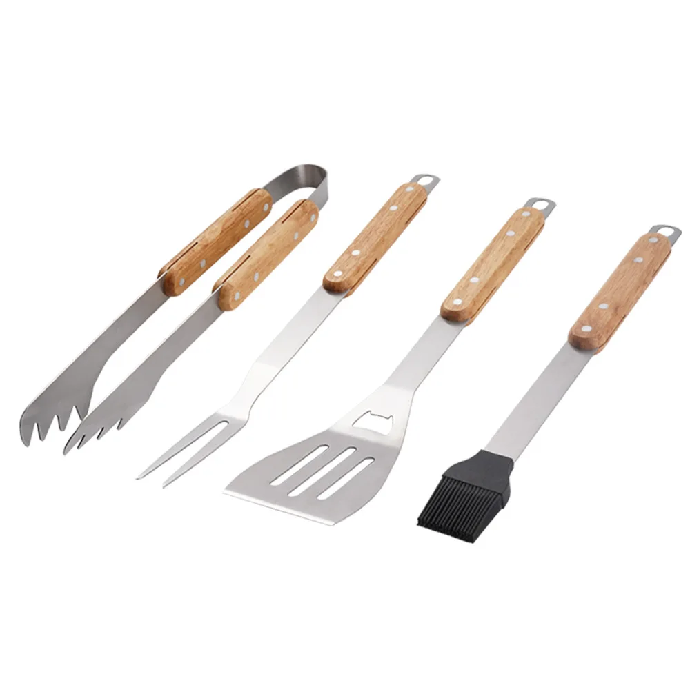 OWNSWING Outdoor Stainless Steel Barbecue Tools BBQ Wooden Handle Fork Shovel Clip Combination Barbecue Suit