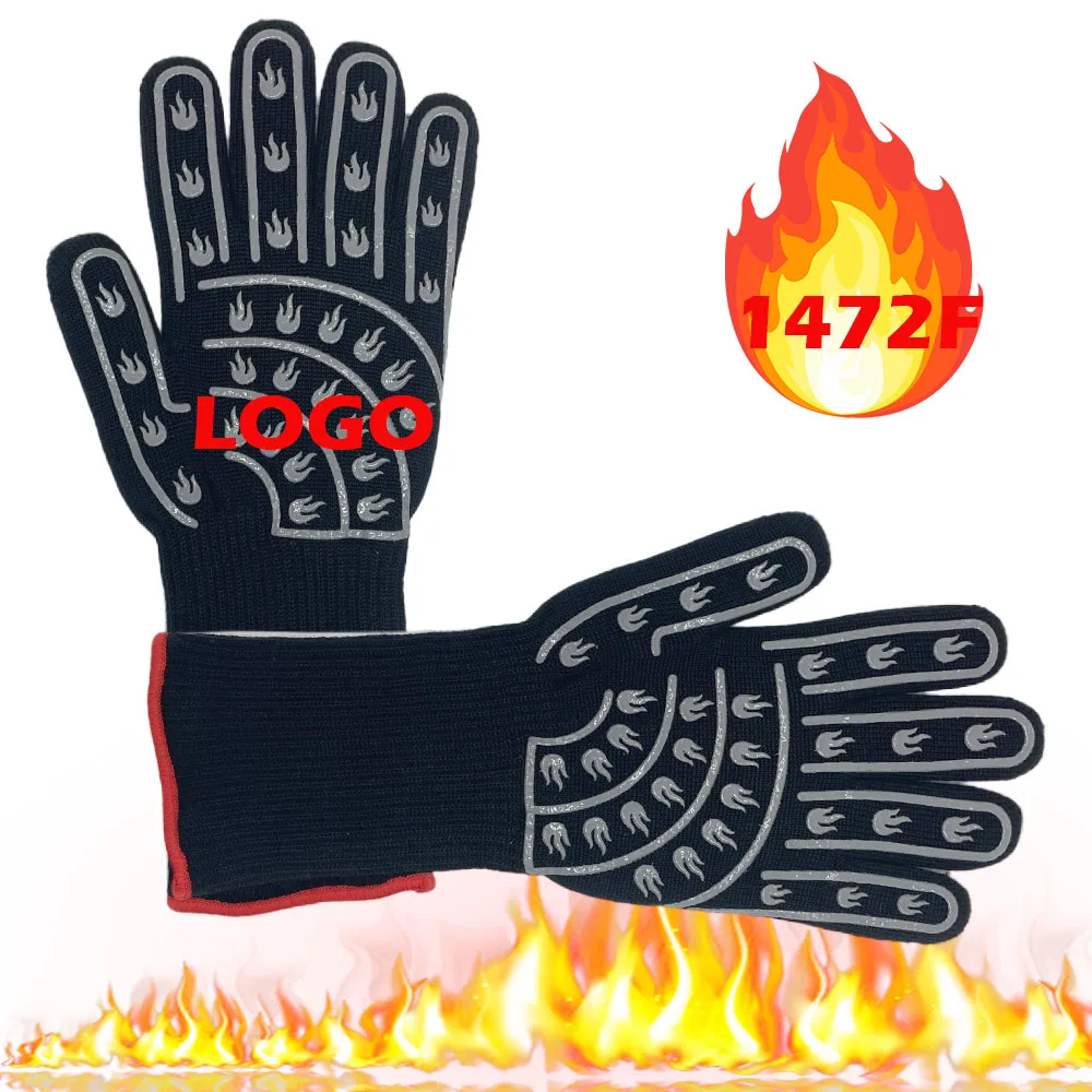 Custom Durable Silicone Grilling Gloves Heat Resistant Gloves BBQ Kitchen Tool with Flexible Five Fingers Design