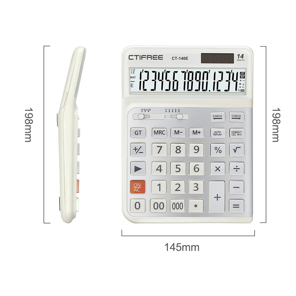 CTIFREE New Design 14 Digit Custom Financial Calculator CT-140E 2 Degrees Tilt Angle Big Desktop Electronic Calculator