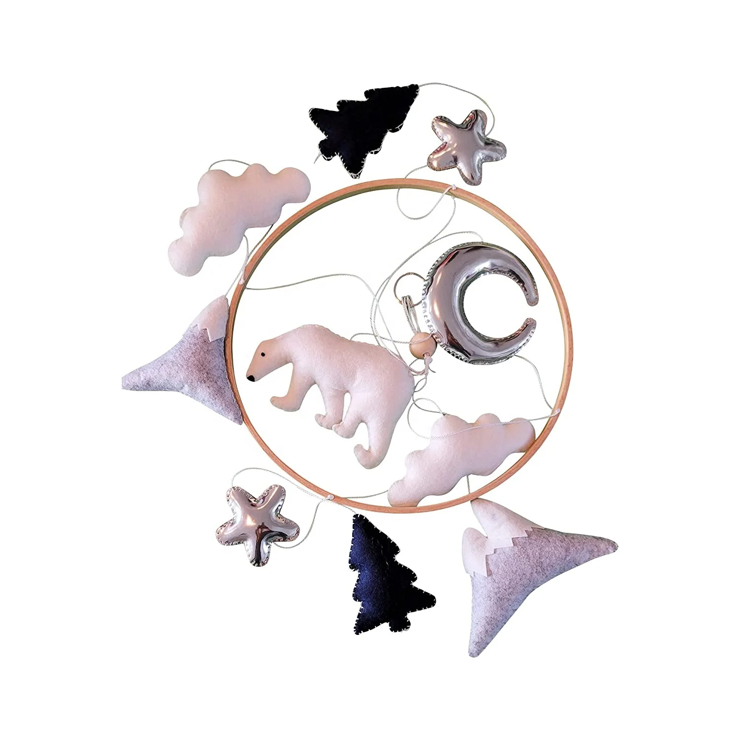 New Scandinavian decor nordic newborn handmade felt polar bear mountains montessori woodland black and white baby crib mobile
