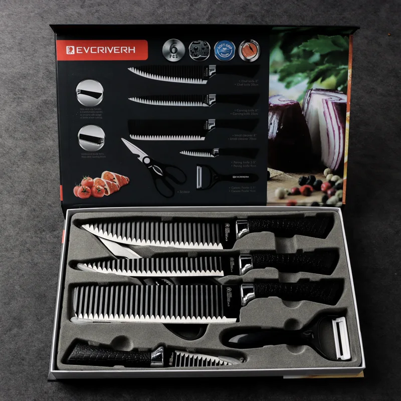 Everrich Hot Sales 6pcs Hot New Products Color Knife Set With Gift Box Packing High Quality Kitchen Knives