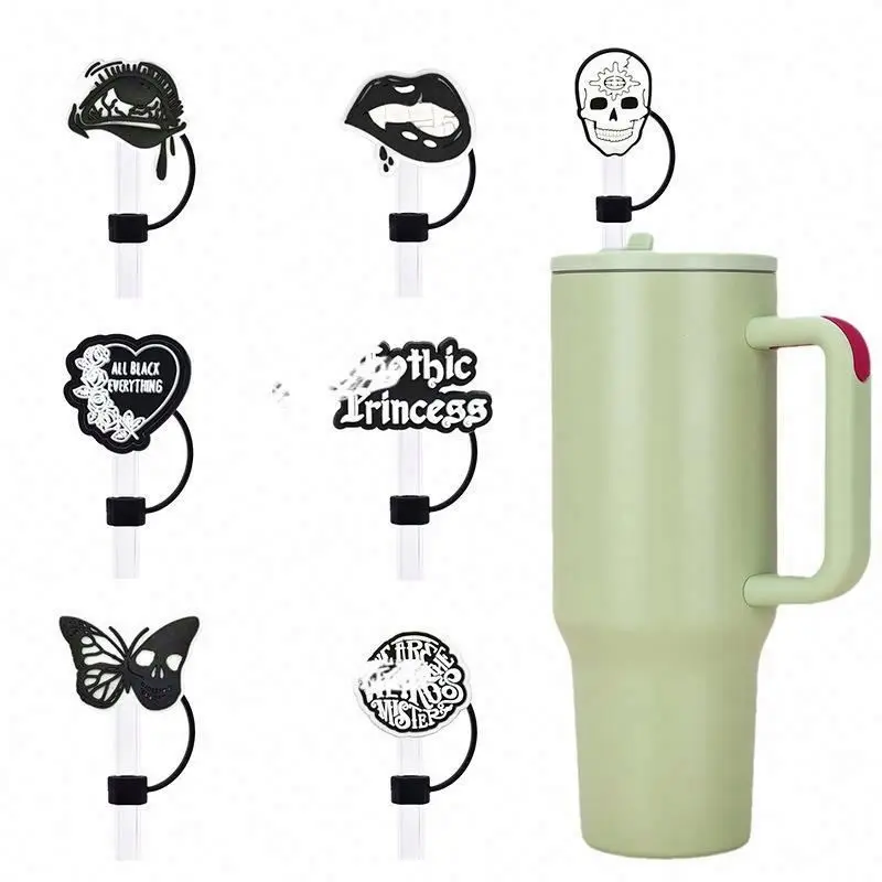 10mm Wholesale Cute Cartoon Straw Silicone Dustproof Cover Drinking Straw Plugs Reusable Straw Tip Cover Toppers shoes charms