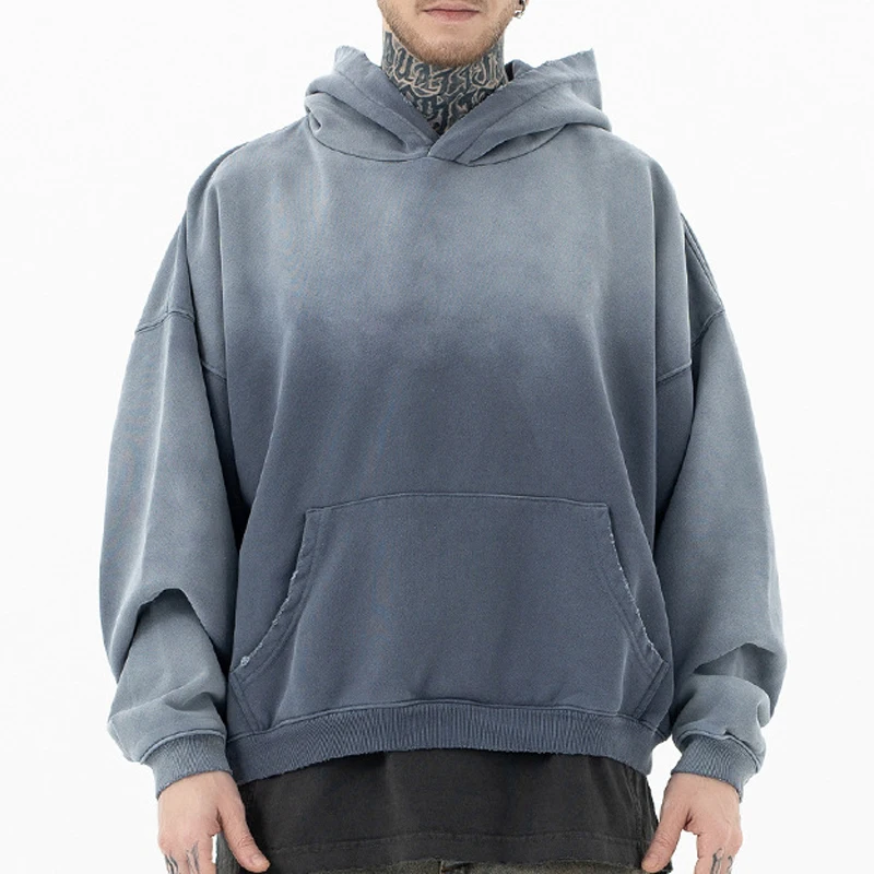 Винтажный пуловер из флисовой ткани на заказ толстовка с потертыми краями мужские толстовки капюшоном