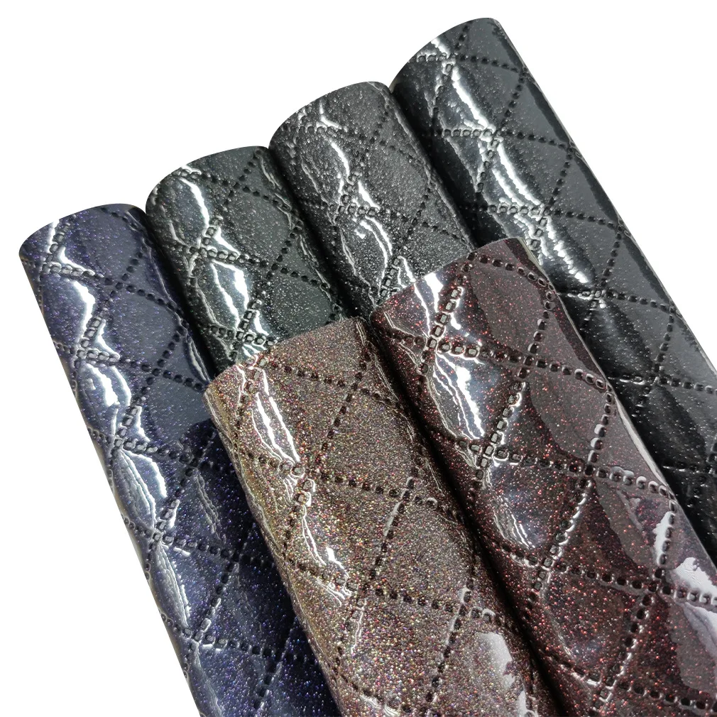 30*135 cm Mirror Glitter 1.3-1.4 mm Embossed Plaid Pattern Shimmer Rexine Faux Synthetic TPU Glitter Leather for Bags DIY Wallet