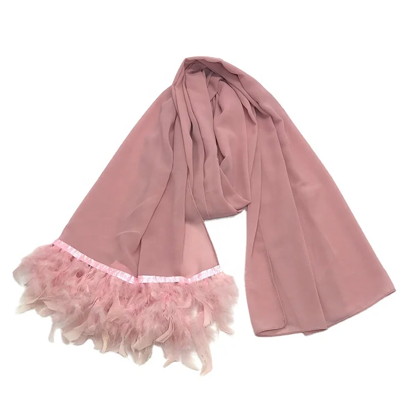 New Elegant Feather Chiffon Scarf Shawl Fringed Feather Scarf Woman Scarf Hijab