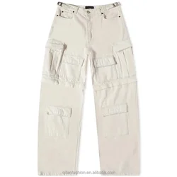 Custom beige zip off at the knees shorts multiple pockets oversized cargo pants for men