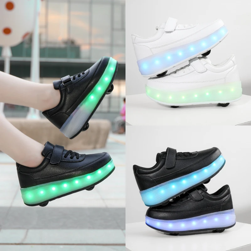 Simple Skates Walking Retractable Flashing Skating Led Lighting Sneakers Heelys Four Wheel Roller Skate Shoes with Led Light