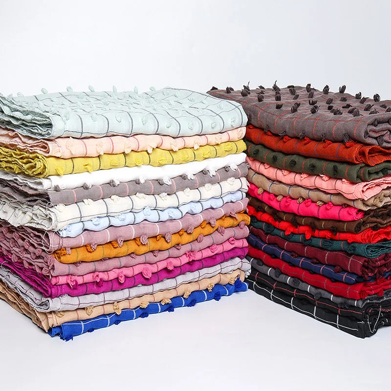 2020 New Arrival Wholesale Candy-colored Hot PomPom Scarf Hijab Cotton Lady Hijab