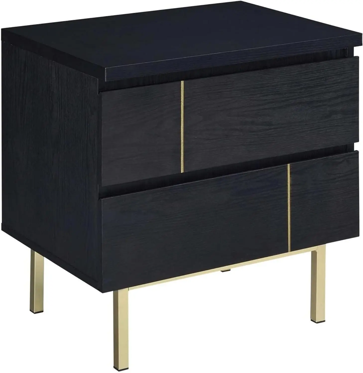 Modern Wooden Nightstand with Metal Block Legs And Two Drawers