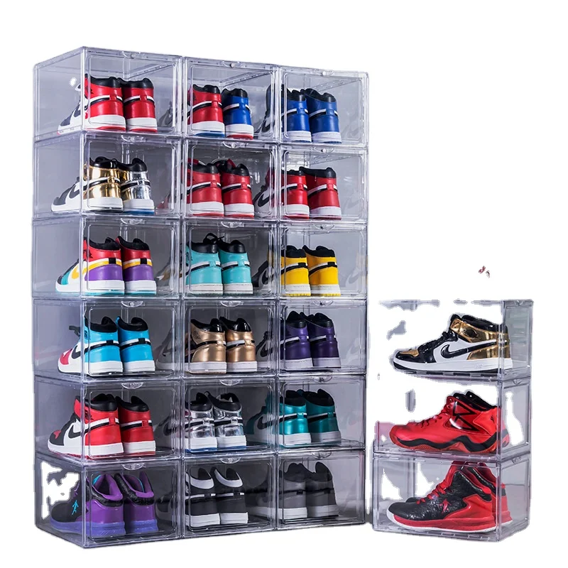 Clear Sneaker Drop Front Shoe Box Organizer Shoe Storage Transparent Hot Sell Plastic Storage Boxes & Bins Injection Square