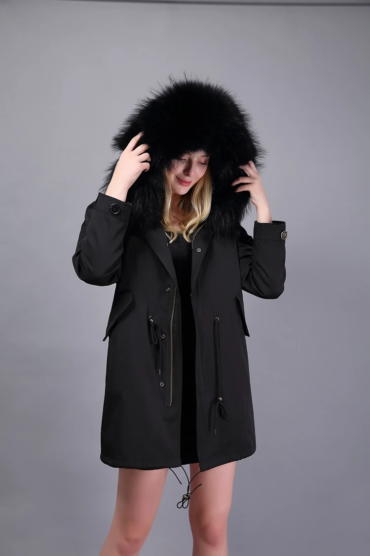 Mink Fur Coat Women Fur Hood Parka Natural Animal Fur Coat