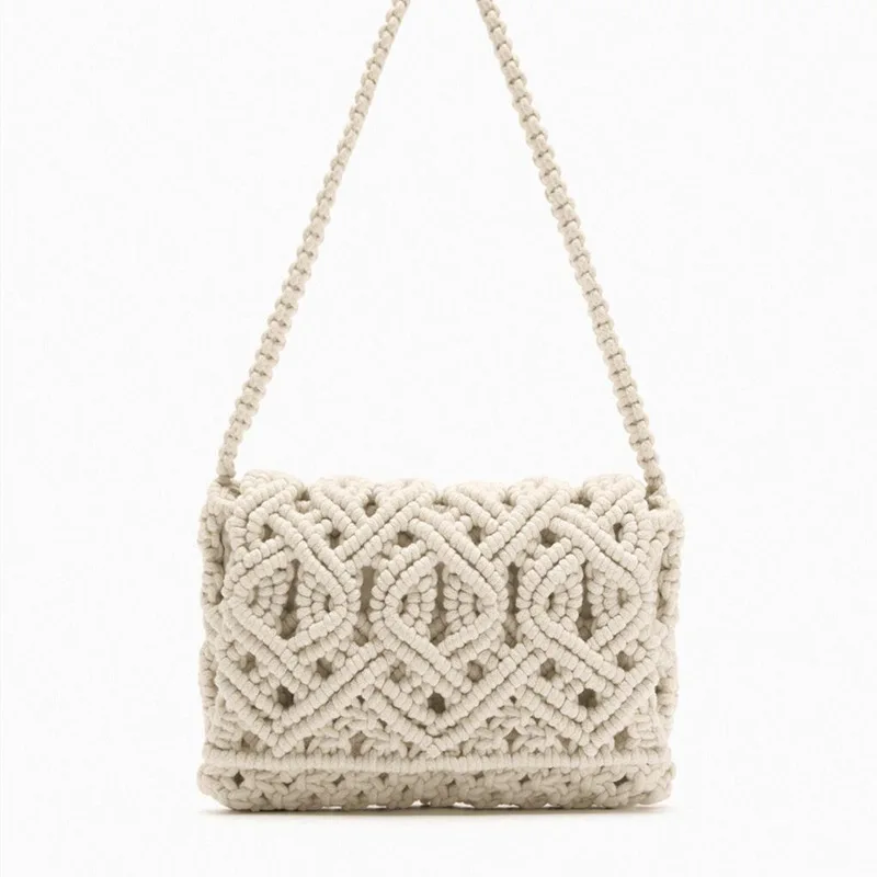 Luxury Straw Bag Summer Beach Purse Eco Friendly Lady Handmade Cotton Woven Raffia Tote Bag Vacation Handbag Single Shoulder Bag