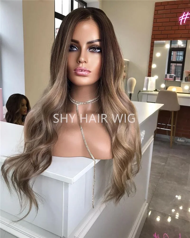 Perruque Sans Colle Glueless Blonde Human Hair Wigs Body Golden Light Brown With Blonde Highlight For European Women