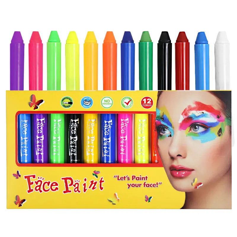 Wmarkere Makeup for Halloween 12/24/36/48/60/80colos Face Painting Crayons 6/12 Colors Kids Face Paint Kit Kids Set PP Box 1506