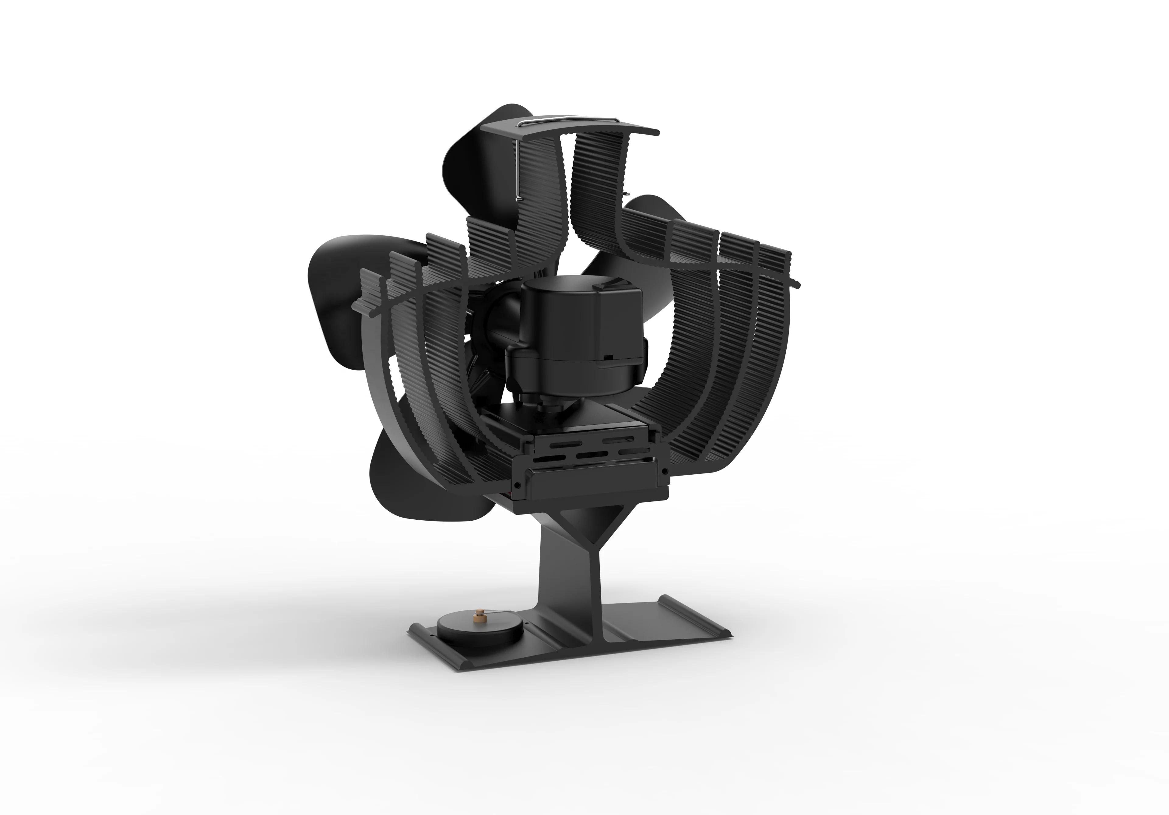 Double chip environmentally friendly silent 60 angle oscillating fireplace fan 5 blades mini heat powered wood stove fan