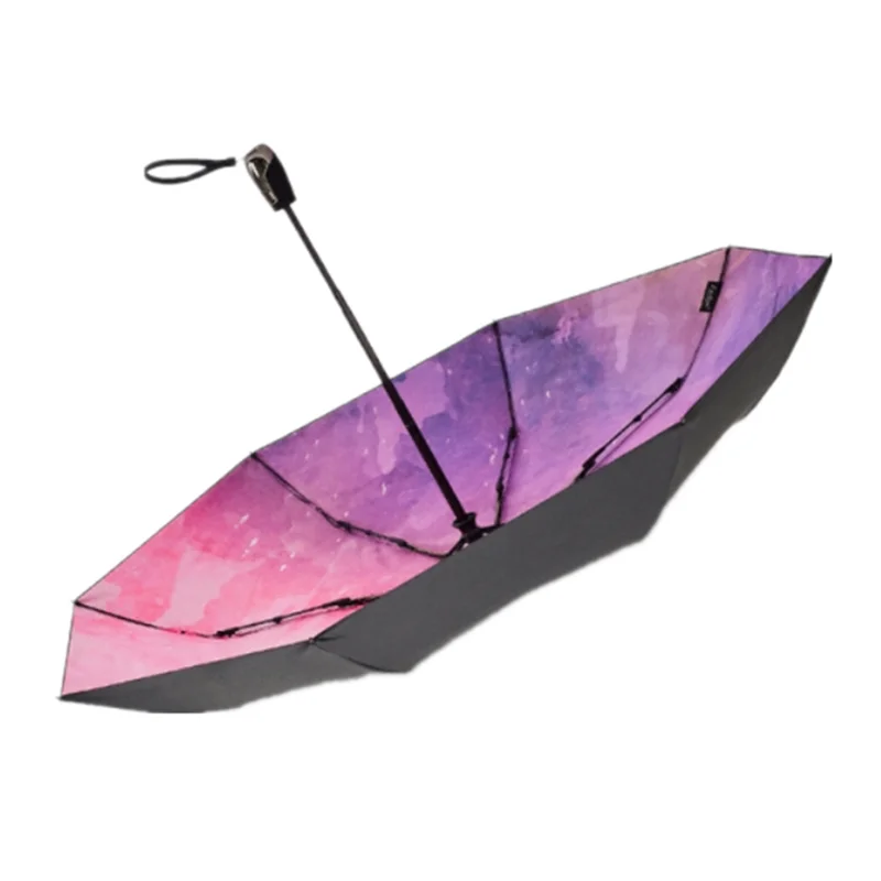 
 Высококачественный полностью автоматический открытый модный дизайн BSCI с черным покрытием, 3 складных УФ-зонтика  