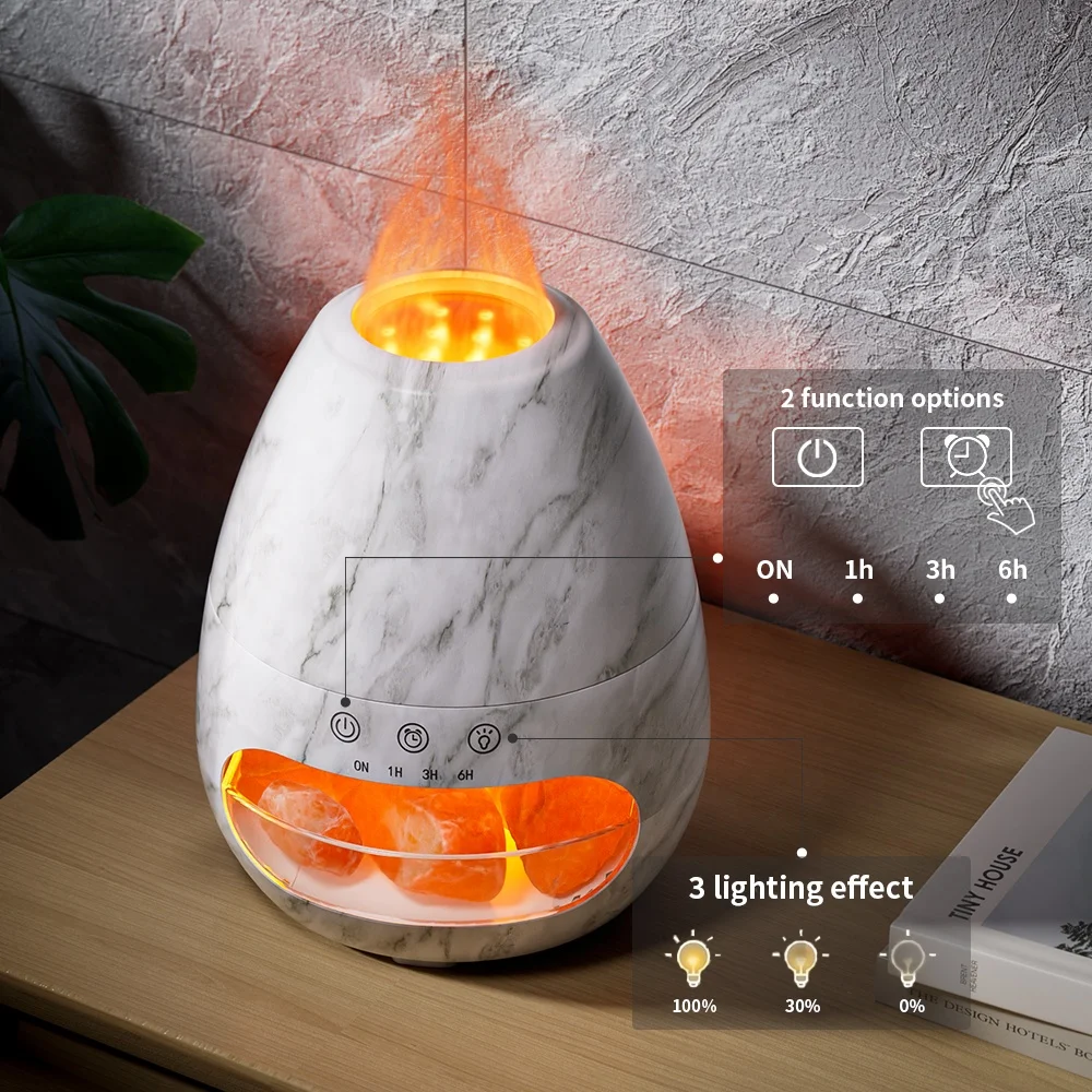 Wholesale 3D Fire Flame Aromatherapy Diffuser Large Fog Simulation Himalayan Salt Stone 200ml Capacity Newest 200ml Capacity