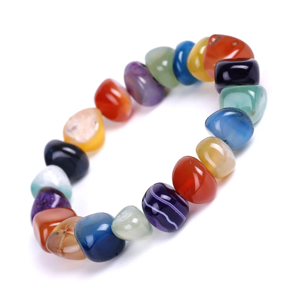 Trendy Healing Meditation Reiki 8-12mm Chakra Colorful Mixed Agate Love Energy Irregular Shape Carnelian Bracelet Jewelry
