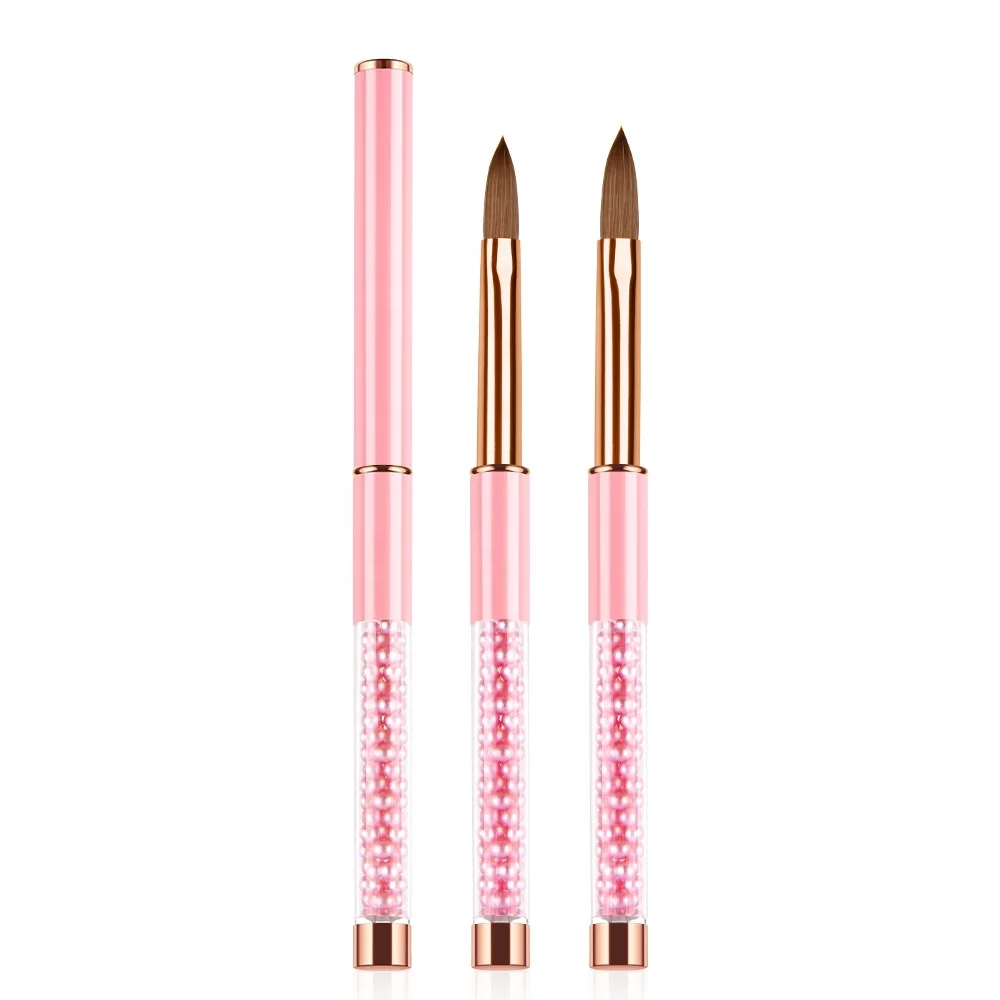 Hot Manicure Tools A+ Grade 100% Kolinsky Germany Acrylic Nail Brush Pink Pearl Metal With Lid Size 2-18 CRIMPED Nail Art Pen