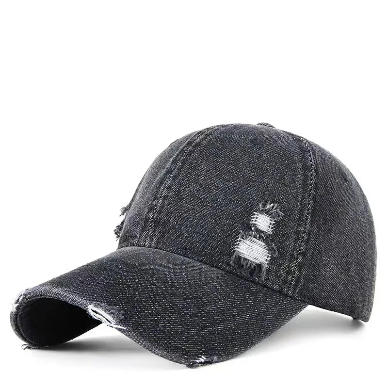 Custom Embroidery Logo 100% Cotton Torn Hole Wash Vintage Denim Baseball Cap Adjustable Plain Unstructured Fashion Trucker Hat