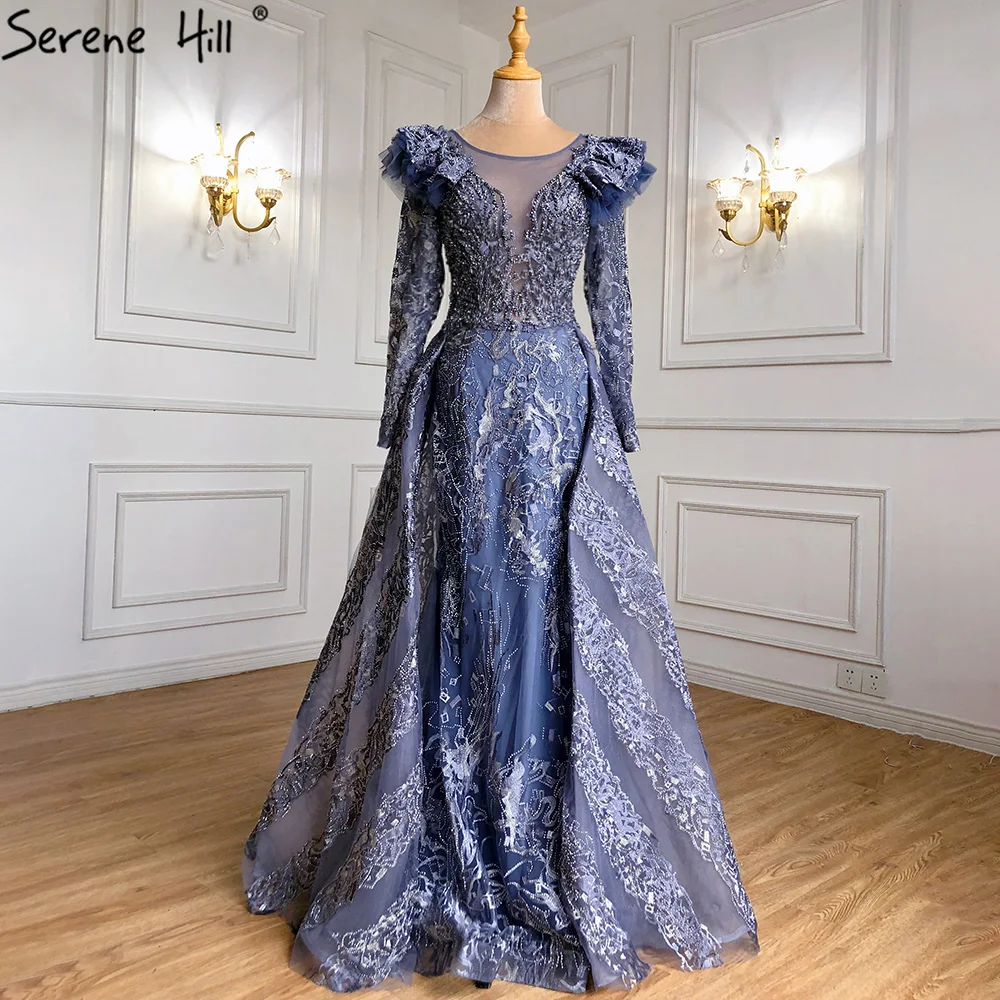Мусульманское серое вечернее платье русалки с длинным рукавом 2022 Serene Hill LA71172 юбка бисером женские вечерние