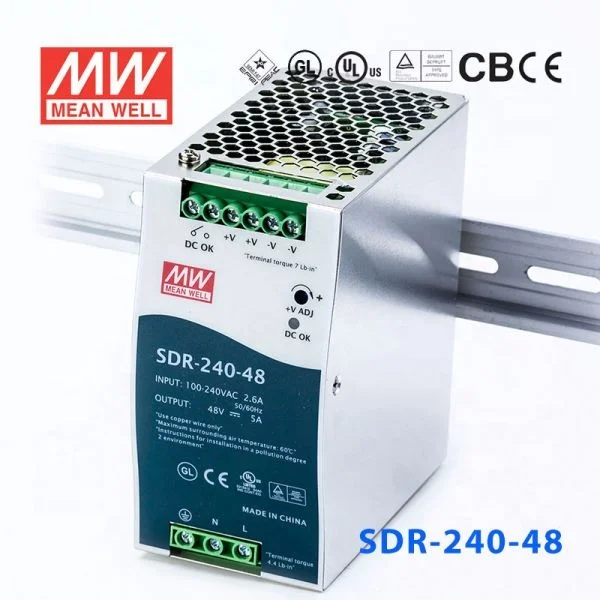 SDR-240 series 240W 24V/48V AC-DC PSU DIN RAIL SMPS PFC High efficiency ORIGINAL MEAN WELL SWITCHING POWER SUPPLY