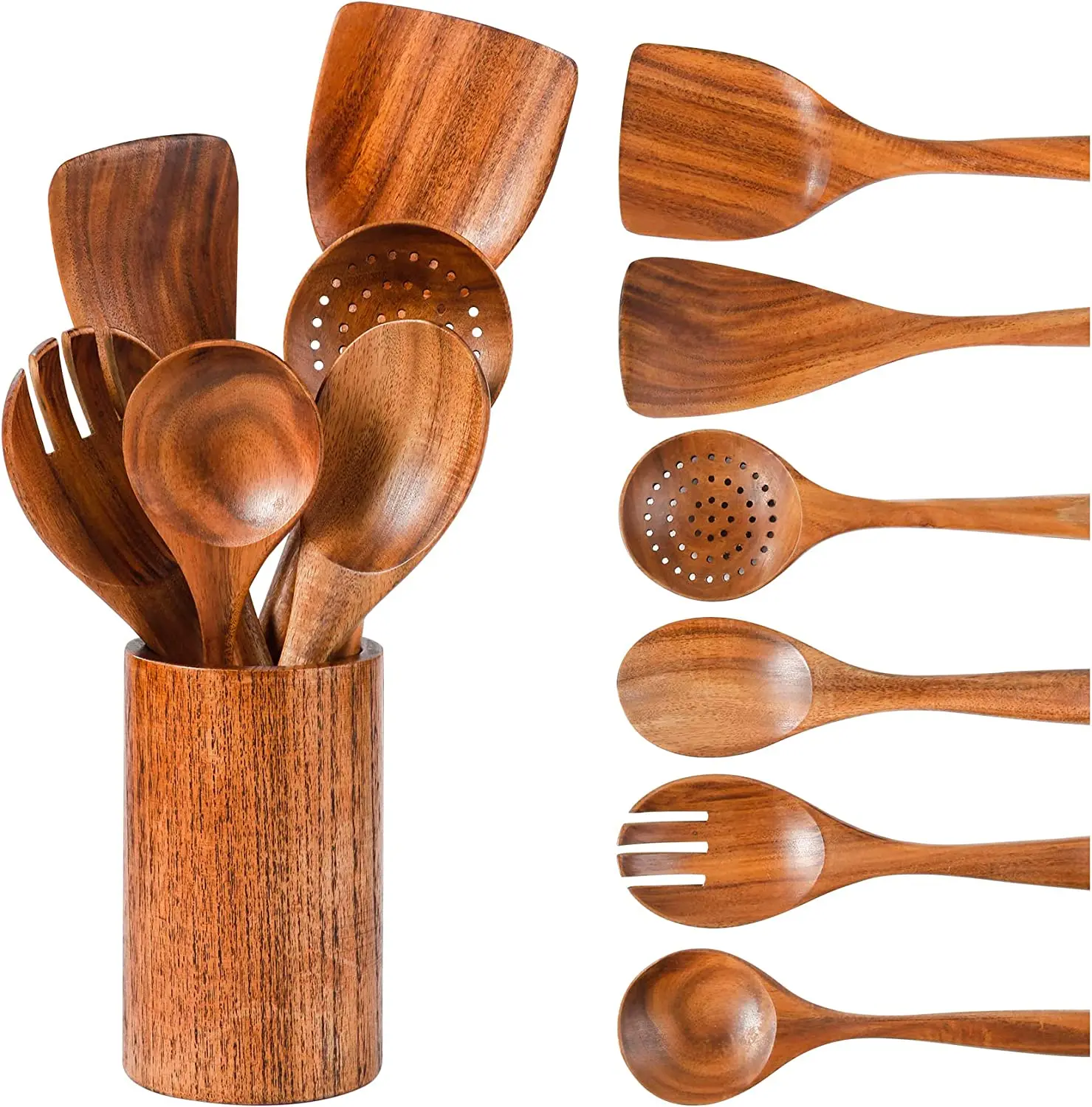 High Quality Custom logo Nonstick Kitchen Long Handle Teak Wooden Spoons for Cooking