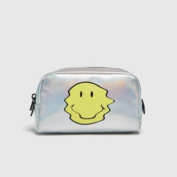 Custom travel Zipper Pouch Personalized Fashion Cosmetic Bag Make up bag with Smile  Iridescence PU For Women