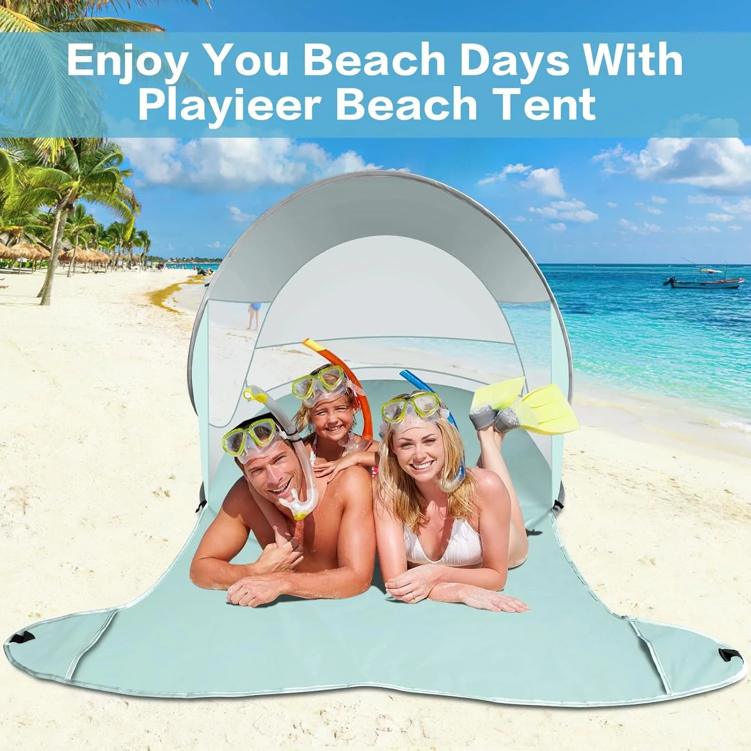 Fit  2 Person Beach Tent arge Automatic Pop Up Beach Shade Portable Sun Shelter Beach Umbrella Baby Tent with Carrying Bag