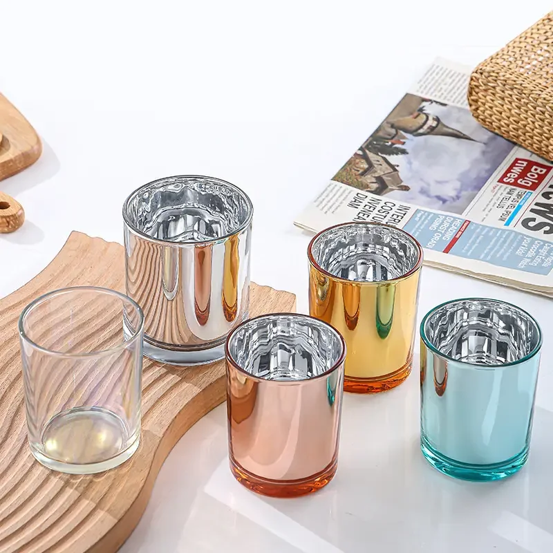 Custom Design Luxury Fashion Iridescent Rainbow Empty Glass Candle Jar Color Luxury Holographic Candle Jar With Lid