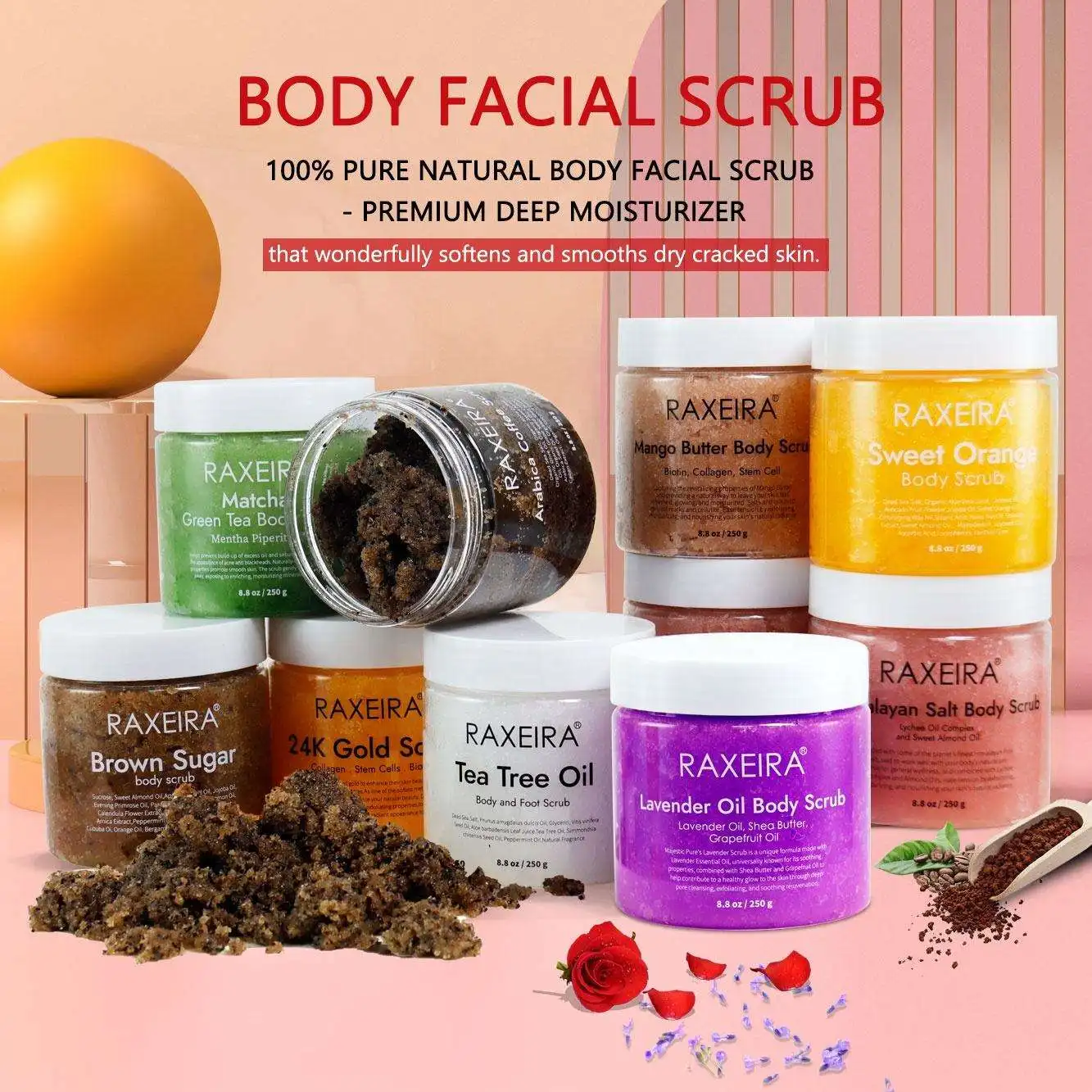 Private Label Skin Care Organic Coffee Coconut Milk Fruit Salt Moisturizing Natural Exfoliating Sugar Whitening Body Scrub Set
