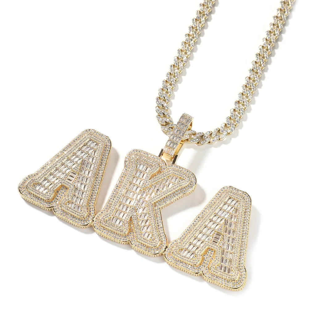 Luxury Fine Body Jewelry European and American Hip Hop Cz diamond Solder Capital Letter Name Plate Name Necklace Customized
